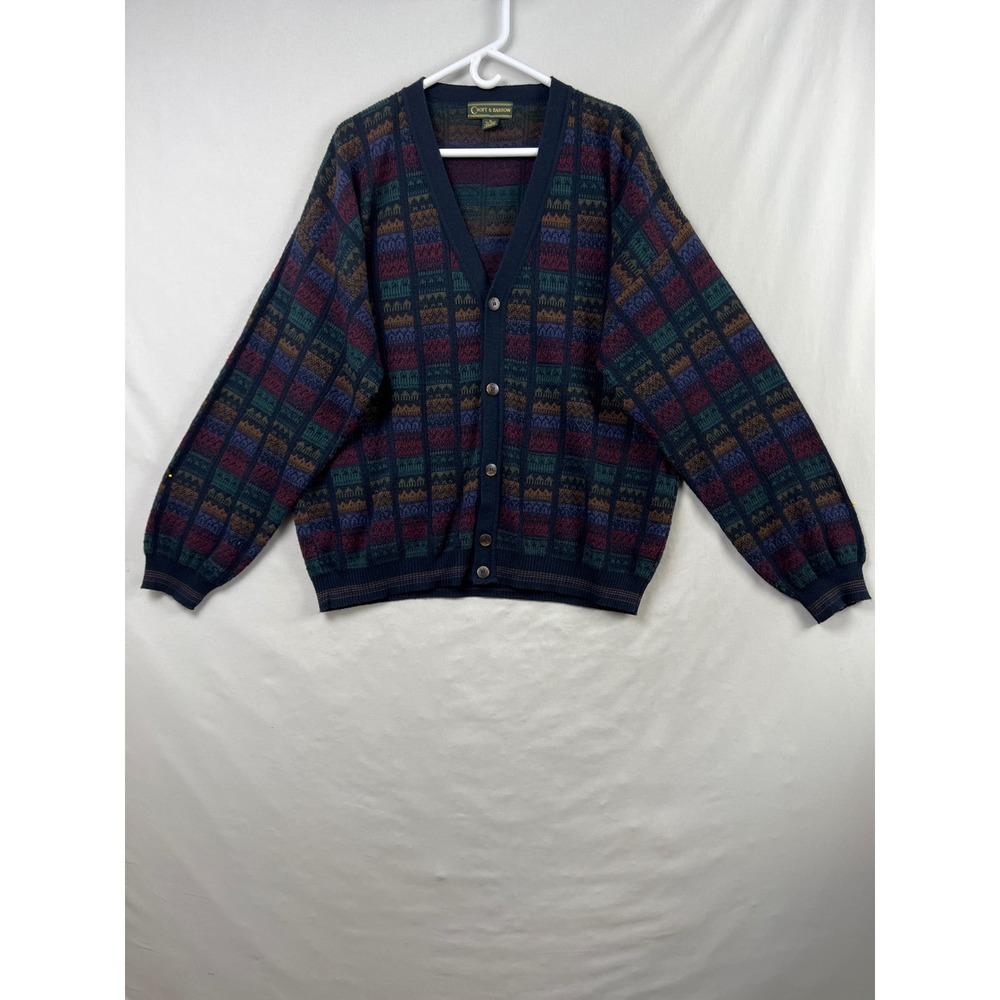 Croft & Barrow Cardigan Sweater Mens XL Multi Color Geometric Wool Blend Italy